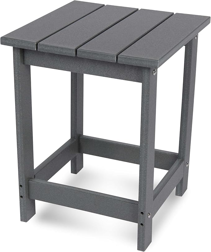 Shine Company Adirondack Square Outdoor Side Table, HDPE Resin End Table, Weatherproof Small Table, Gray