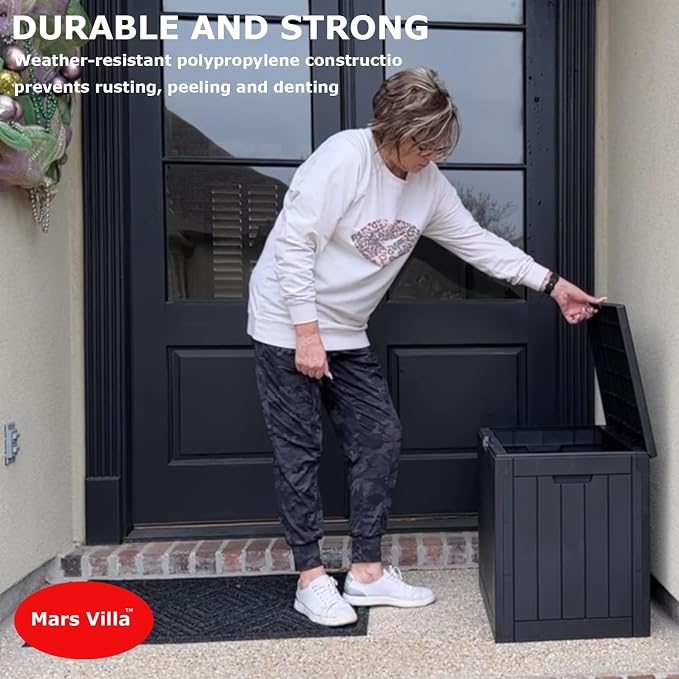 Mars Villa 31 Gallon Deck Box, Outdoor Storage Box Waterproof, Outside Resin Storage Bin for Outdoor Patio Furniture Cushion, Pool Supply, Garden Tool, UV-Resistant and Weatherproof, Black