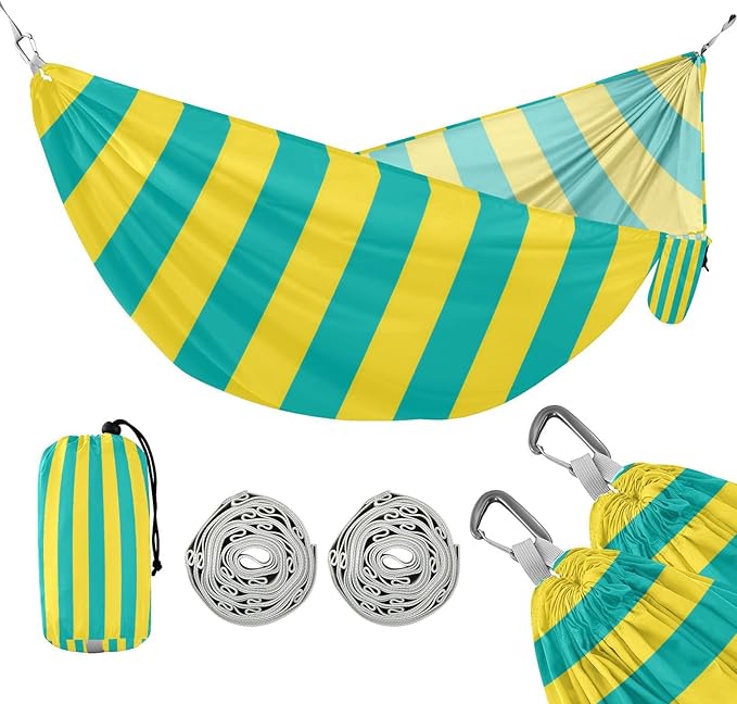 Yellow Blue Simple Stripe 330lb Capacity Hammocks for Camping Fabric Hammock for Patio Backyard Lounge Base hamaca para acampar