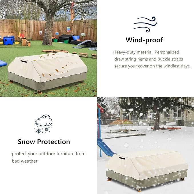 Bitubi Kids Picnic Table Cover with Umbrella Hole for Kids 3-in-1 Sand & Water Table, Waterproof Wood Outdoor Convertible Picnic Table Cover,Beige