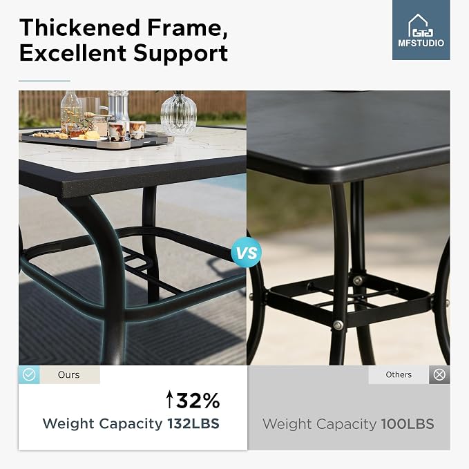 MFSTUDIO Patio Table and Chairs Set, Outdoor Dining Set for 4 Persons, 5 Piece Patio Dining Set with Marble Texture Table and Stackable Textilene Chairs