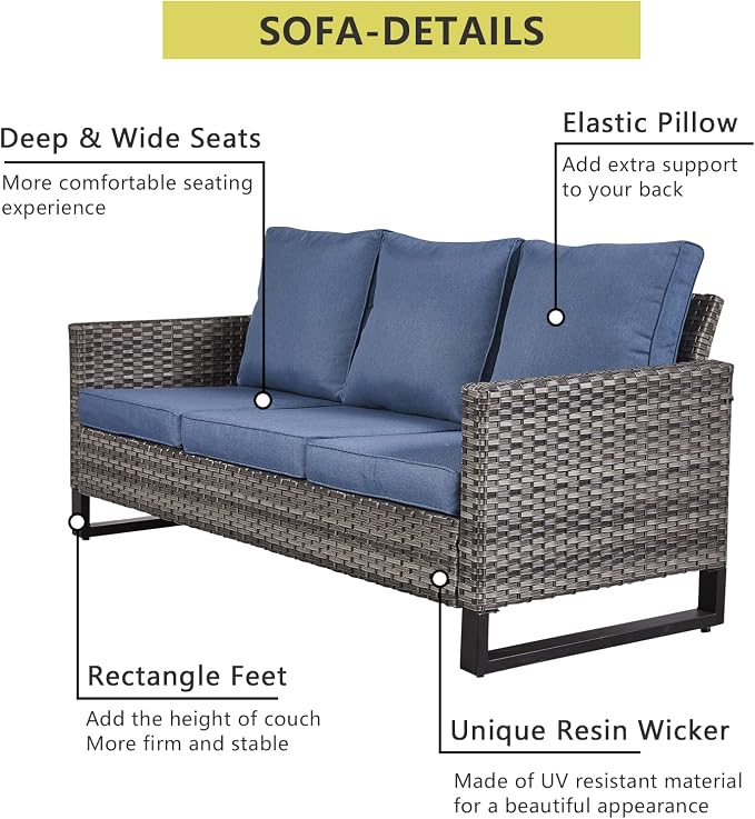 HUMMUH Patio Furniture Set with Fire Pit Table,7 Piece Wicker Outdoor Conversation Sets -Outdoor Swivel Rocker Chairs Patio Sofa for Porch,Garden,Backyard