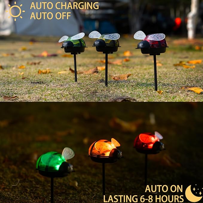 Rezpuao Solar Lights for Outside 3 Pack Solar Garden Bee Stakes Outdoor Lights for Yard Patio Decor