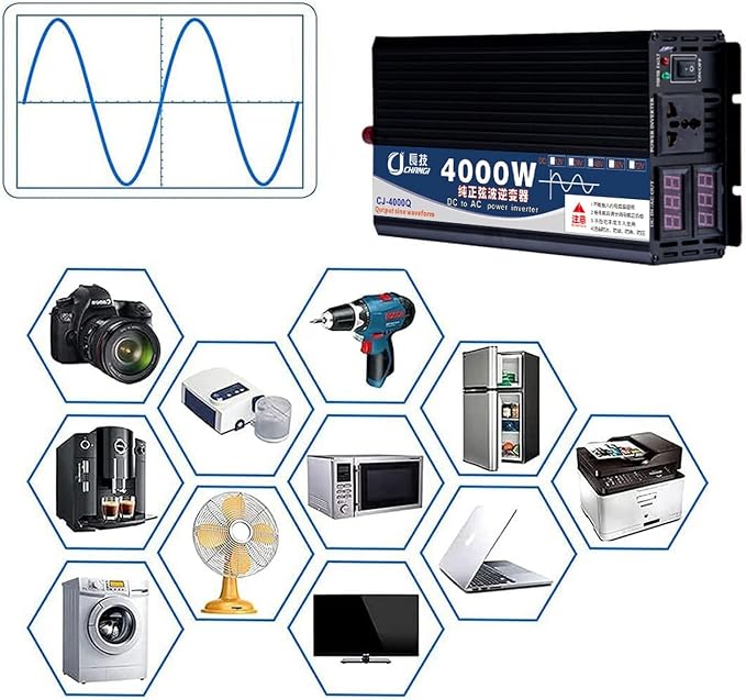 Upgraded high Power 6000W 8000W 10000W 12000W 16000W Pure Sine Wave Power Inverter 12V 24V 48V DC to 110V 220V AC Converter with LED Display for Car/RV Home Solar System(2200W,48vto220V)
