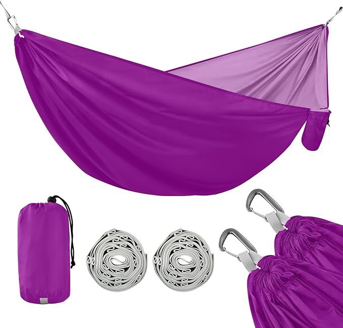 Dark Violet Solid Color Pure Plain 330lb Capacity Camping Hammock with Tree Straps Swing Hammock for Outside Camping Essentials hamacas para adultos 2 Personas