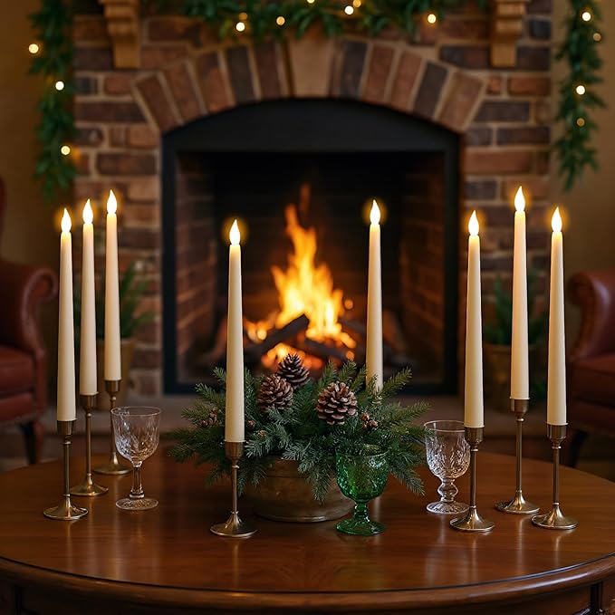 GenSwin 26 Pcs Flameless Taper Candles with 3D Wick, LED Taper Candles Battery Operated, Flameless Battery Candlesticks for Home Party Wedding Christmas Decor(Ivory, 0.78”x10.8”)