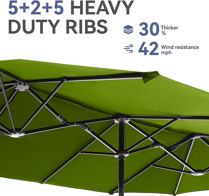 GREEN PARTY 13ft Rectangle Patio Umbrella, Double Sided Outdoor Table Umbrella with Crank & 1.5" Pole, Large Market Umbrella for Poolside Garden Deck Backyard, Lime