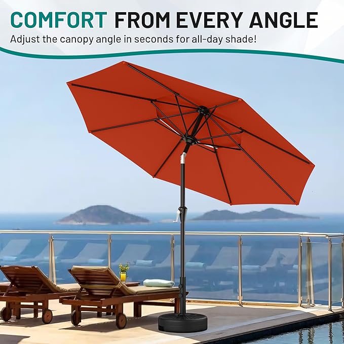 AreShark 9ft 2 Tiers Patio Umbrella - Outdoor Umbrella Waterproof UV Protection, Market Table Umbrella w/Push Button Tilt&Crank for Pool, Porch, Garden(Red)
