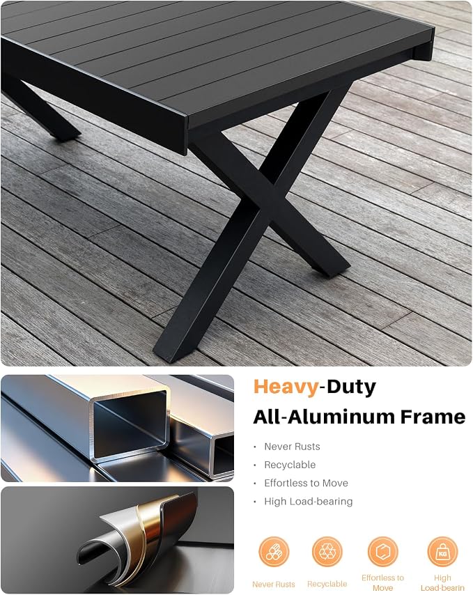 9-Piece Expandable Patio Dining Set, Never-Rust Aluminum Outdoor Dining Table Set for 8, Expandable Dining Table and Stackable Patio Chairs for Deck, Backyard, Garden, Indoor, Black