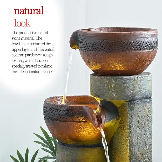 39.7’’H 5-Tier Relaxing Outdoor Indoor Garden Water Fountain Decor - for Contemporary Design for Garden, Patio, Deck, Porch, Backyard and Home Art Decor Brown