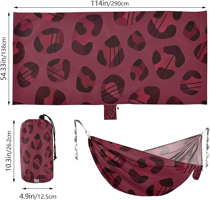 Wine Leopard Outdoor Hammocks with Tree Straps Fabric Hammock for Camping & Hiking Essential