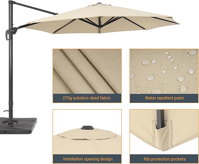 FLAME&SHADE 11 ft Cantilever Offset Patio Umbrella, Large Heavy Duty Outdoor Patio Umbrella Aluminum 360° Rotation Round Outdoor Umbrella for Deck,Pool,Backyard