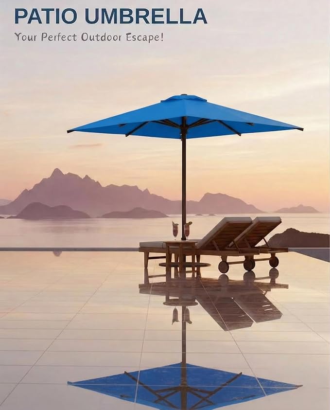 6.5x10FT Patio Umbrella, Outdoor Umbrella with Push Button Tilt and Crank, 8 Sturdy Ribs, UV Protection & Waterproof Market Umbrella for Pool, Backyard, Beach,Deck (Royal Blue)