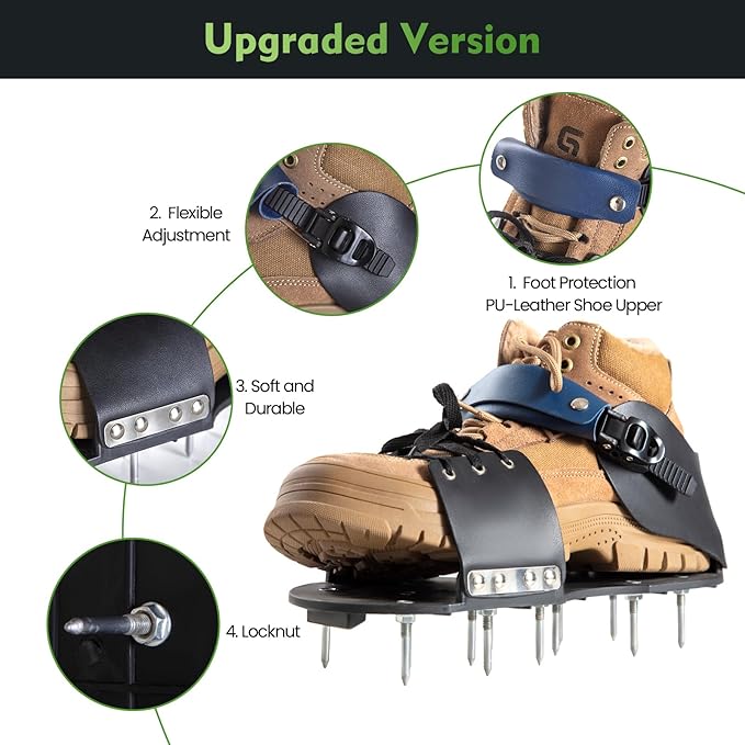 Aerator Shoes, Lawn Aerator Shoes for grass with Foot Protection ,Aeration Shoes for Lawn with Adjustable Strap, Pre-Assembled Aerating Shoes for Lawns, Gardens, and Courtyards(Black+Blue)