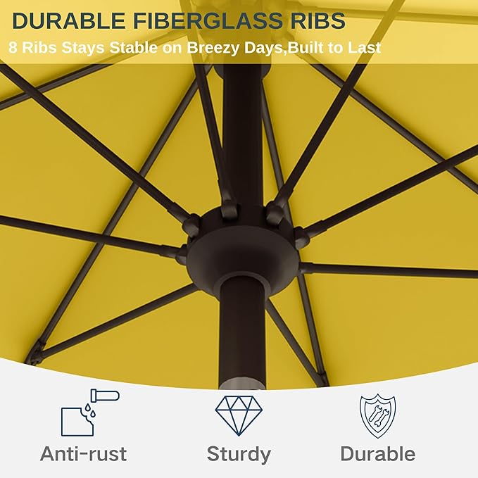 9ft Patio Umbrella with Push Button Tilt and Crank,Outdoor Market Table Umbrella UV Protection 8 Sturdy Ribs for Backyard,Garden,Pool,Deck(Yellow)