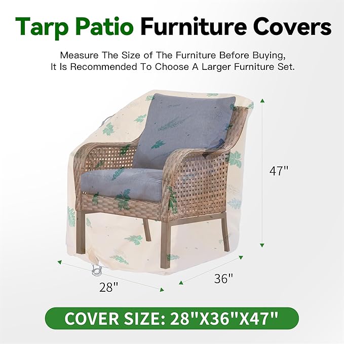 Patio Chair Covers 2 Pack Waterproof,Outdoor Furniture Covers,Windproof,Heavy Duty Outdoor Chair Cover,Fits up to 28"W x 36" D x 47"H,leaves