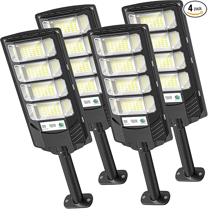 OKPRO Solar Lights Outdoor Waterproof, 320° Wide Angle Solar Street Light, 6500K Solar Flood Lights Outdoor Motion Sensor with Remote, Solar Security Lights for Yard 4-Pack
