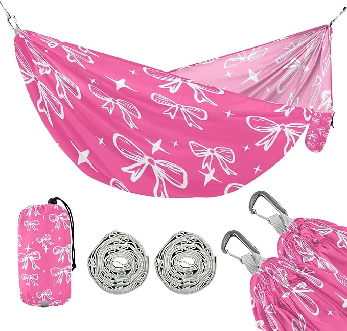 Hammocks for Outside White Bows Camping Hammock Portable Hammocks with Tree Straps and Carry Bag Camping Accessories for Hiking Beach Outdoor