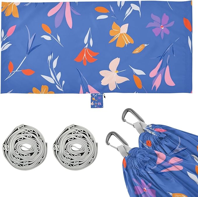 Blue Background Colorful Flowers 330lb Capacity Hammocks Rope Hammock for Outside Patio Garden para ir de Camping