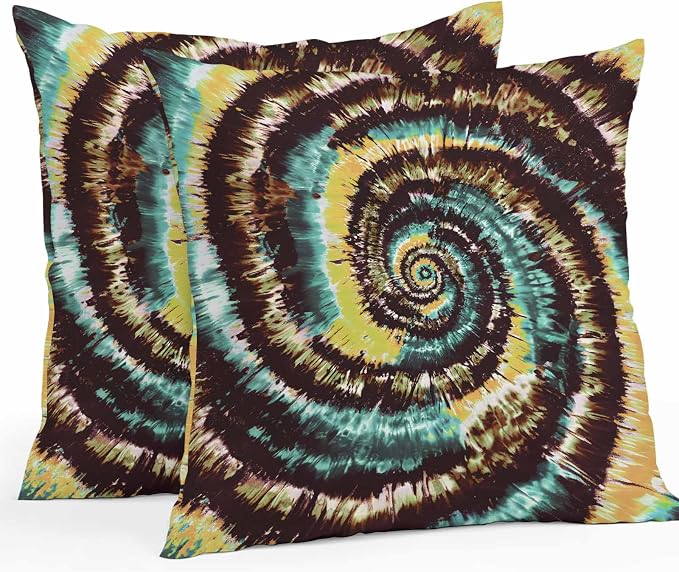 Vandarllin Outdoor Throw Pillows Covers 16x16 inch Set of 2 Waterproof Yellow Teal Tie-Dye Art Decorative Zippered Cushion Covers for Patio Furniture, Abstract Boho Tribe Lumbar Pillowcases