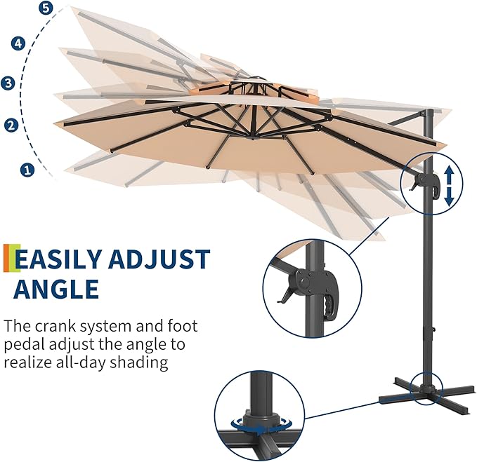 10FT Outdoor Umbrellas for Patio, Cantilever Umbrella with Steel Frame, UV Protection, Fade Resistant Fabric, 360 Degree Rotation, Pool Umbrellas Outdoor for Garden Deck Backyard