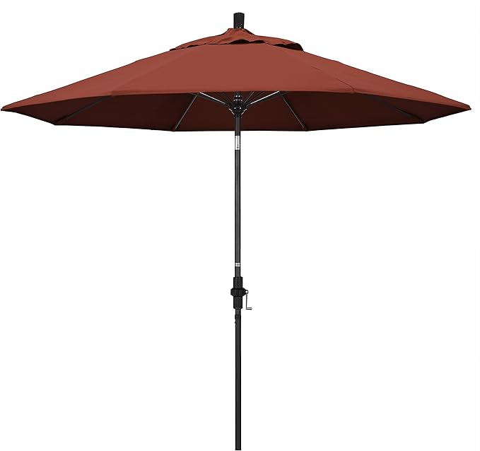 California Umbrella 9' Round Crank Lift, Collar Tilt, Aluminum Pole, Fiberglass Rib Patio Umbrella,