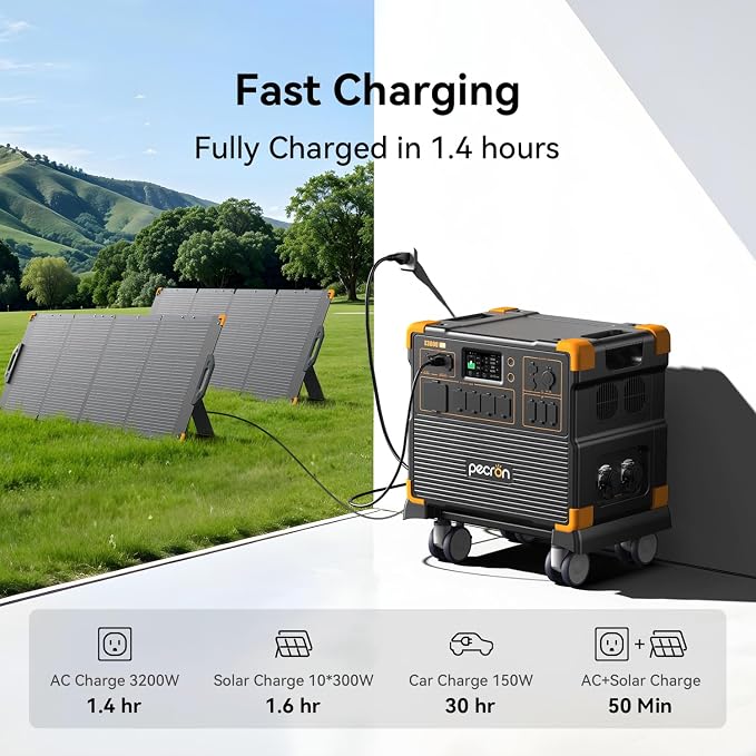PECRON Portable Power Station E3800 LFP, 3840Wh LiFePO4 Battery Backup, 120/240V 4200W AC Output, Expandable to 53.76kWh Power Station, Solar Generator for Home Use, Emergency, Camping, RV