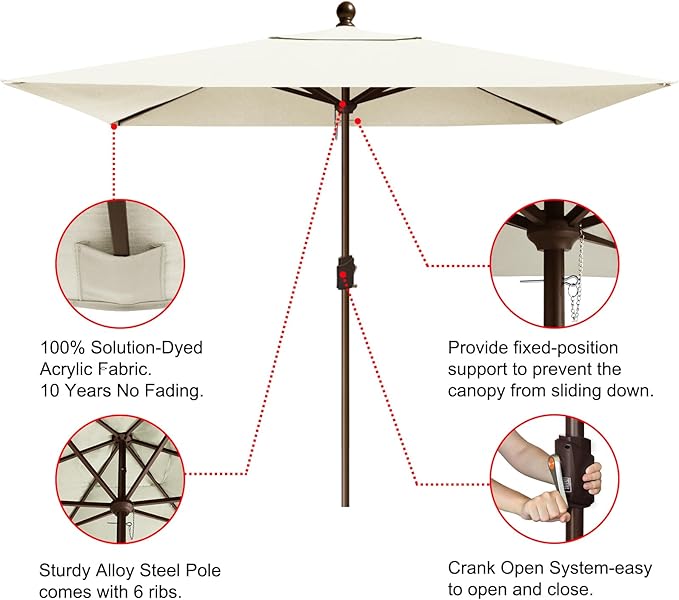 EliteShade USA 10-Year-Non-Fading 6.5x10Ft Rectangular Market Patio Umbrella, UPF 50+ UV Protection Performance Sun Umbrella, Heavy Duty Commercial Grade Outdoor Table Umbrella with Crank, Windproof Vented Top for Garden, Pool, Deck and Outdoor Playset...