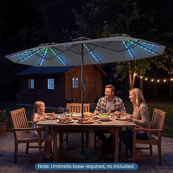 Tangkula 13 Ft Solar Patio Umbrella, Double-Sided Extra Large Outdoor Market Table Umbrella with Multi-Colored Flowing LED Lights, Crank Handle, 12 Sturdy Ribs for Poolside, Garden & Backyard (Gray)