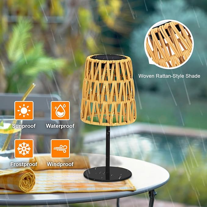 1PCS Outdoor Solar Lantern Waterproof : Rechargeable LED Table Lamp for Garden Yard,Solar Lights Outdoor Cordless Table Rattan Lamp, Small Deck Lamp for Balcony Patio,Gift for Women Mothers