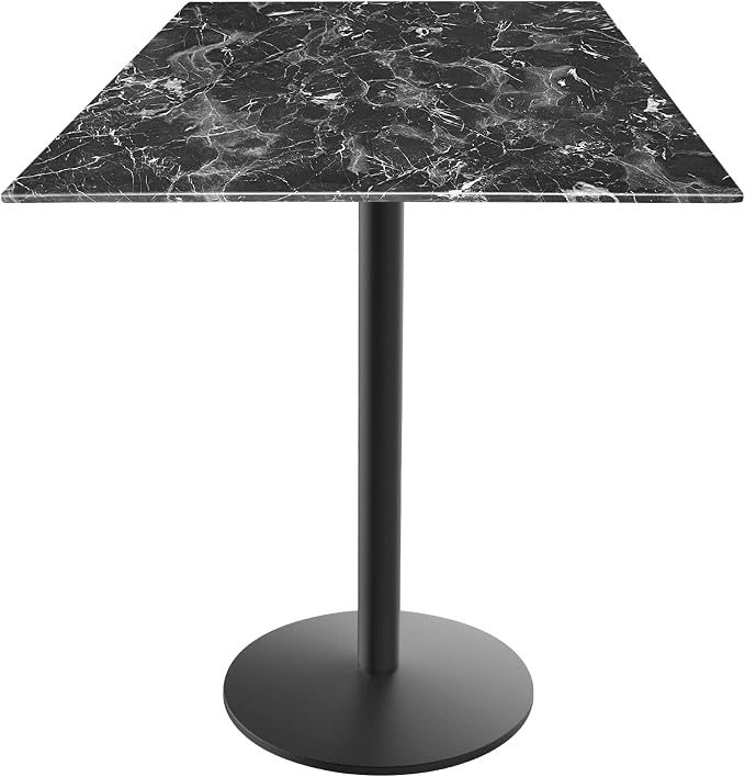 Holland Bar Stool Co. 42" Tall OD214 Indoor/Outdoor All-Season Black Wrinkle Table with 36" x 36" Square Black Marble EuroSlim Top