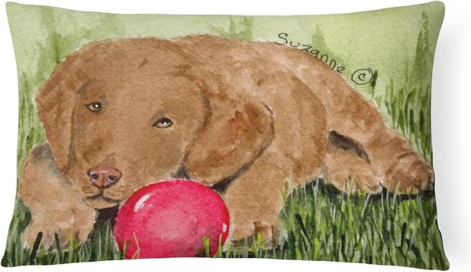 Caroline's Treasures SS8684PW1216 Curly Coated Retriever Canvas Fabric Decorative Pillow Machine Washable, Indoor Outdoor Decorative Pillow for Couch, Bed or Patio, 12HX16W