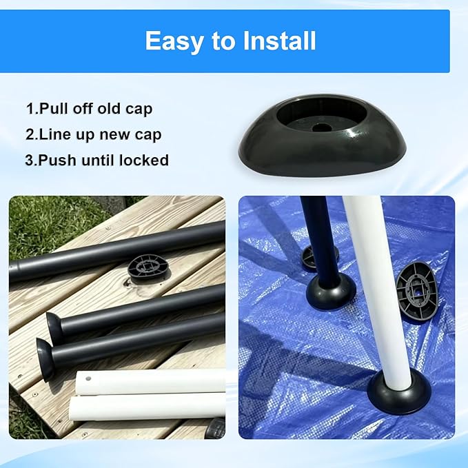 2 Pcs Footing Leg Cap Above-Ground Pool Replacement for Bestway Steel Pro MAX & Power Steel 16Ft /18Ft x 48In Frame Pool, Bestway P61802 Footing Leg Cap Grey