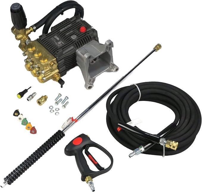 The ROP Shop OEM Annovi Reverberi 3700 PSI Horizontal Brass Head Pressure Washer Water Pump, RKV4G37D-F24, 4 GPM, 1" Shaft with VRT3 Unloader, Mounting Bolts & Complete Spray Kit