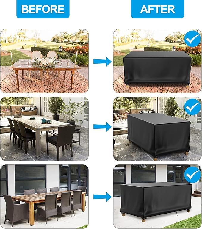 Patio Table Cover 100% Waterproof, 107.8x82.2x27.9 inch Outdoor Table Cover Rectangular, Patio Furniture Cover for Dinning Furniture, Picnic Coffee Tables Chairs and Sofas, Black
