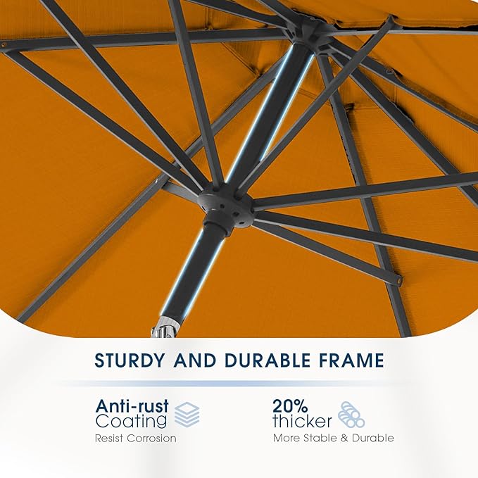 wikiwiki 9FT Patio Umbrella with Base, Outdoor Umbrellas with Base Included, 8 Sturdy Ribs, Waterproof Fade Resistant POLYESTER DTY Canopy for Deck, Lawn, Garden, Backyard & Pool, Orange