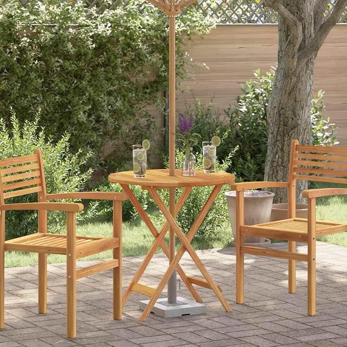 vidaXL Outdoor Dining Table, Folding Patio Table with Umbrella Hole, Garden Furniture for Porch Backyard, Modern Style, Solid Eucalyptus Wood