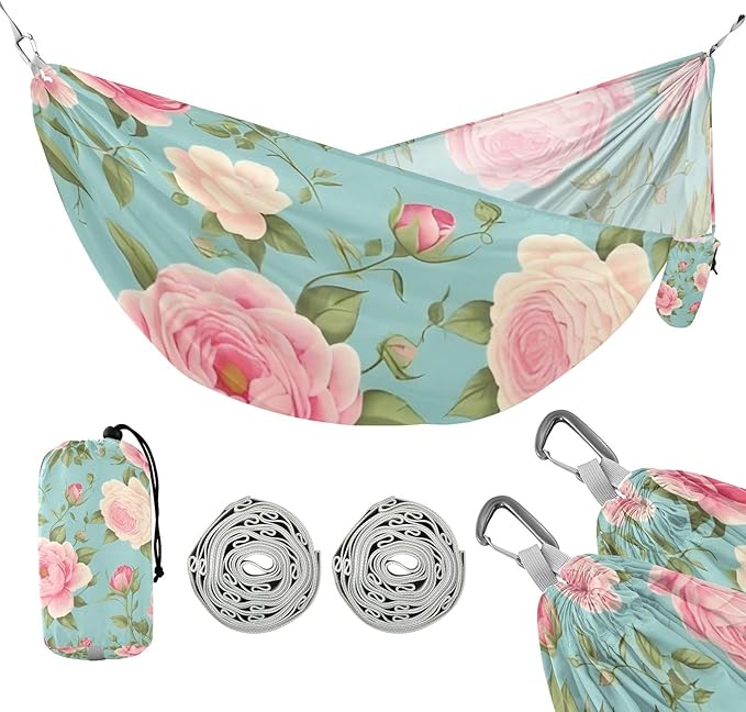 Spring Peach Fresh Flowers Blue 330lb Capacity Outdoor Hammock with Hanging Rope Portable Hammock for Patio Backyard Lounge Base Silla hamacas para adultos