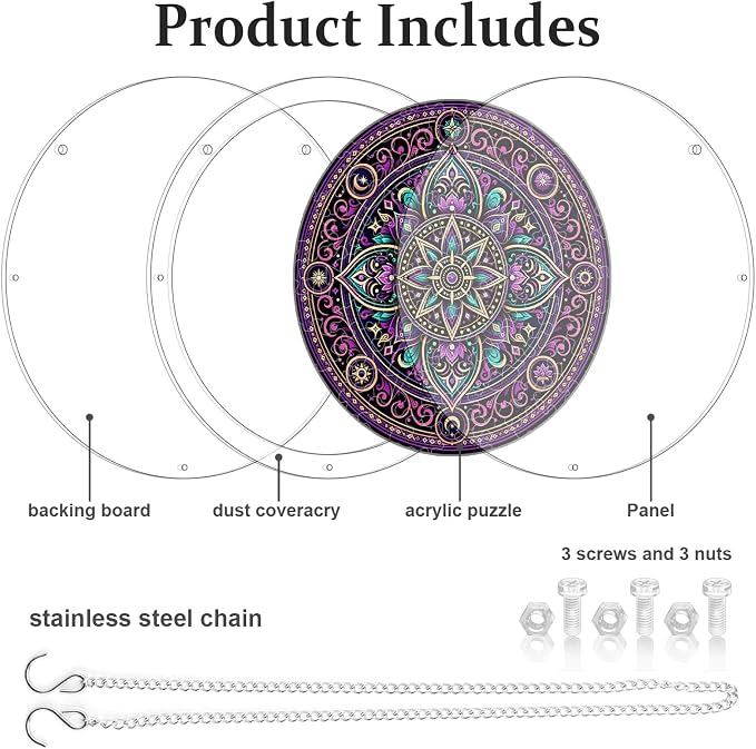 Acrylic Puzzle Suncatcher, Sun Catchers Puzzle for Window Hanging | 7.4 Inch Purple Mandala DIY Suncatcher Puzzle Gifts for Adults, Women, Men, Wife, Mom, Home & Garden Decor