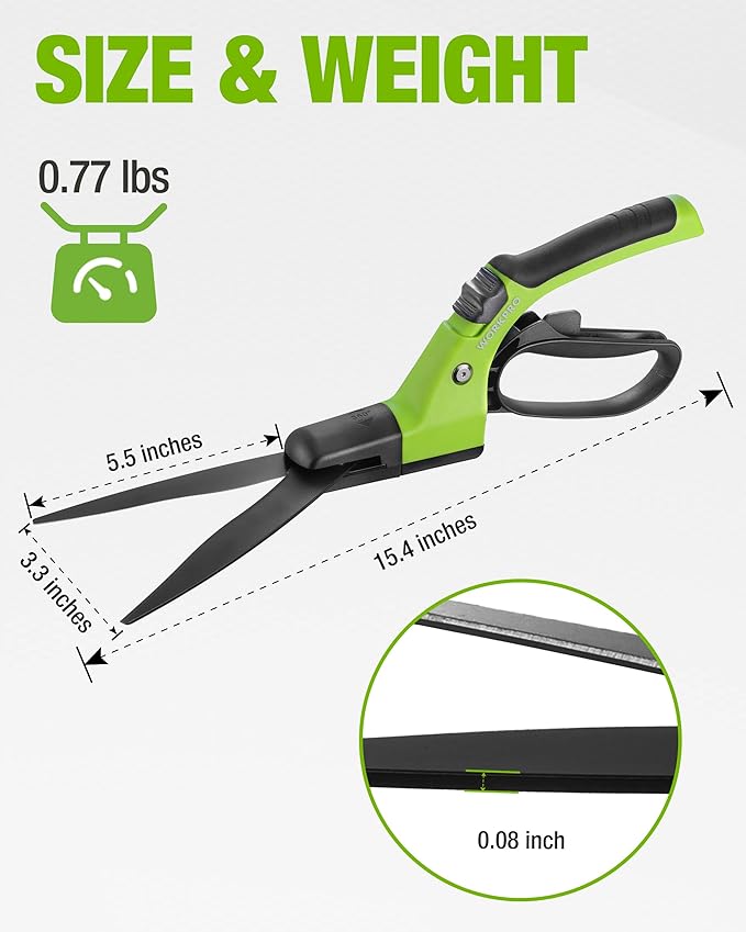 WORKPRO Grass Shears Handheld, Ultra-Sharp Grass Clippers with 360 Degree Swivel Blades, Manual Grass Cutter with TPR Coated Handle, 15 Inch Garden Shears, Gardening Scissors for Precise Lawn Trimming
