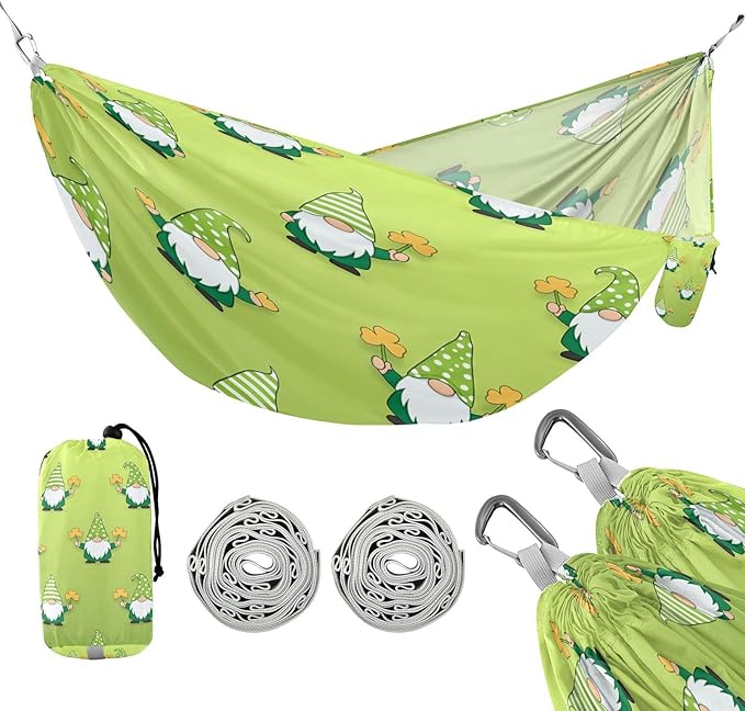 Hammocks for Outside St. Patrick's Gnome Camping Hammock Portable Hammocks with Tree Straps and Carry Bag Camping Accessories for Hiking Beach Outdoor