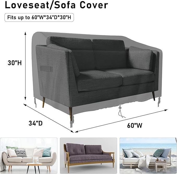 Outdoor Sofa Cover Waterproof, 2-Seater Durable Patio Furniture Covers for Outdoor Sofa Loveseat Bench 60’’ W x 34’’ D x 30’’ H
