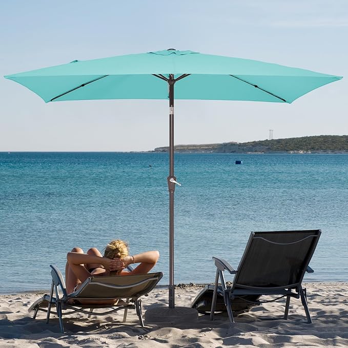 JEAREY 6.5x10 ft Rectangular Patio Umbrellas Outdoor Market Umbrella with Push Button Tilt and Crank, T-Blue