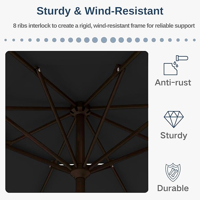 9FT Patio Umbrella 2-Tier Outdoor Market Table Umbrella with Push-Button Tilt & Crank | UPF 50+ & Waterproof for Backyard,Garden,Pool,Deck(Black)