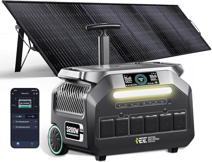 IEE 3200W Portable Power Station P3200 with 500W Solar Panel, 2048Wh LiFePO4 Solar Generator, 1800W AC & 1000W Solar Charging, 14 Output Ports(6400W Peak), EPS, for Home Backup, Camping, RV, Emergency