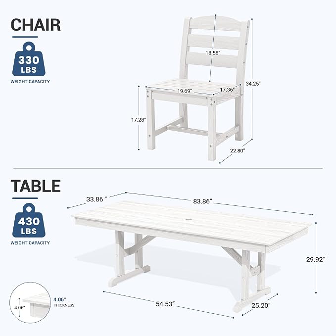 KINGYES Outdoor Armless Dining Chairs Set of 2,All-Weather HDPE Patio Chairs for Backyard,Pooside,White