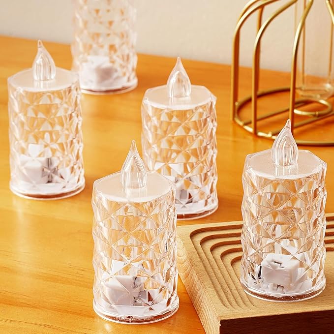 12 Pack Flameless Candles, Battery Operated, Realistic Crystal Type LED Lights for Safe for Mother's Day, Father's Day, BBQs, Outdoor & Family Gatherings