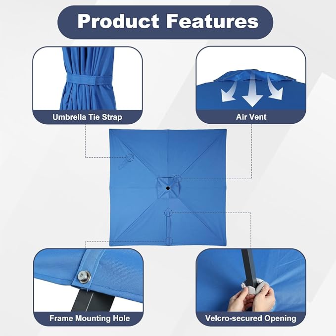 BPS 10'x10' Cantilever Umbrella Replacement Canopy for 8 Ribs Square Offset Umbrella, Outdoor Canopy Replacement for Patio Parasol, Canopy Only