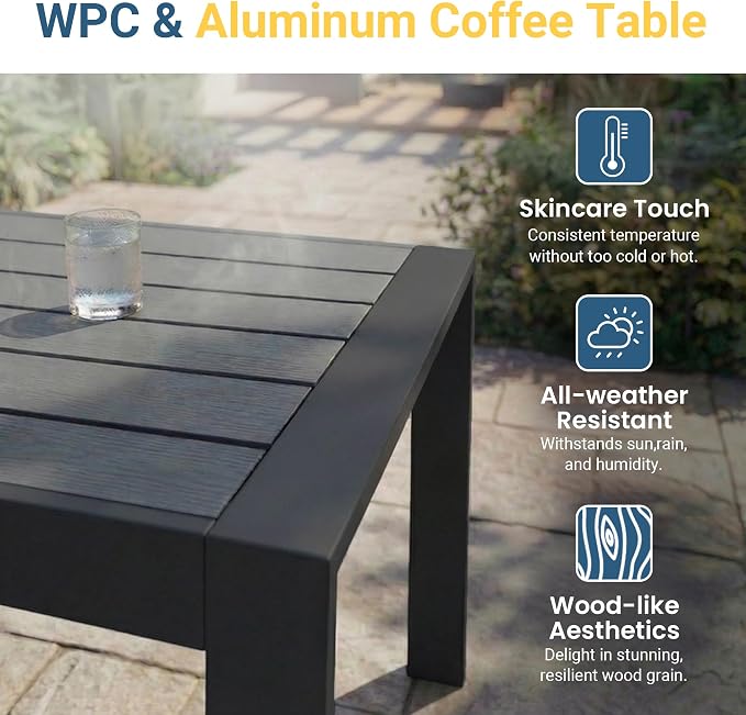 Wisteria Lane 5 Pieces Aluminum Patio Furniture Set with Umbrella, All Weather Oversized Outdoor Furniture Set with Deep Seat and Back Cushion, Patio Conversation Sets with Wide armrest, Blue & Navy