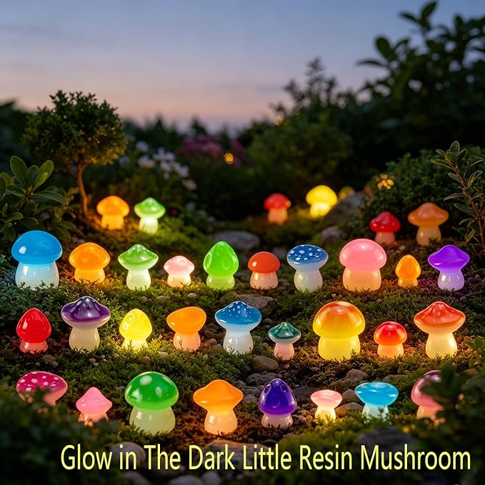 150 Pcs 18 Styles Mini Resin Luminous Mushrooms, Glow in The Dark Little Resin Mushroom for Garden Landscape Bonsai Craft Ornament